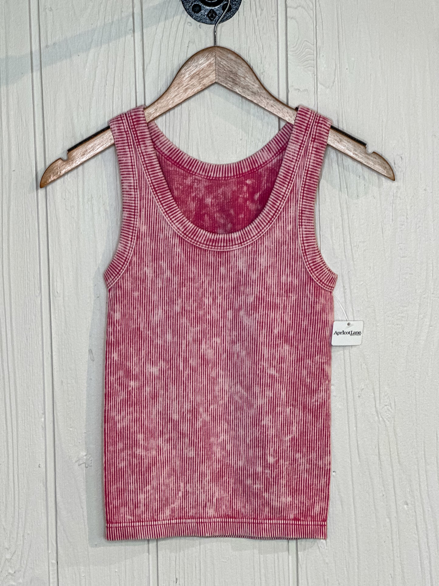 2 Way Neckline Washed Ribbed Cropped Tank Top - Ash Pink
