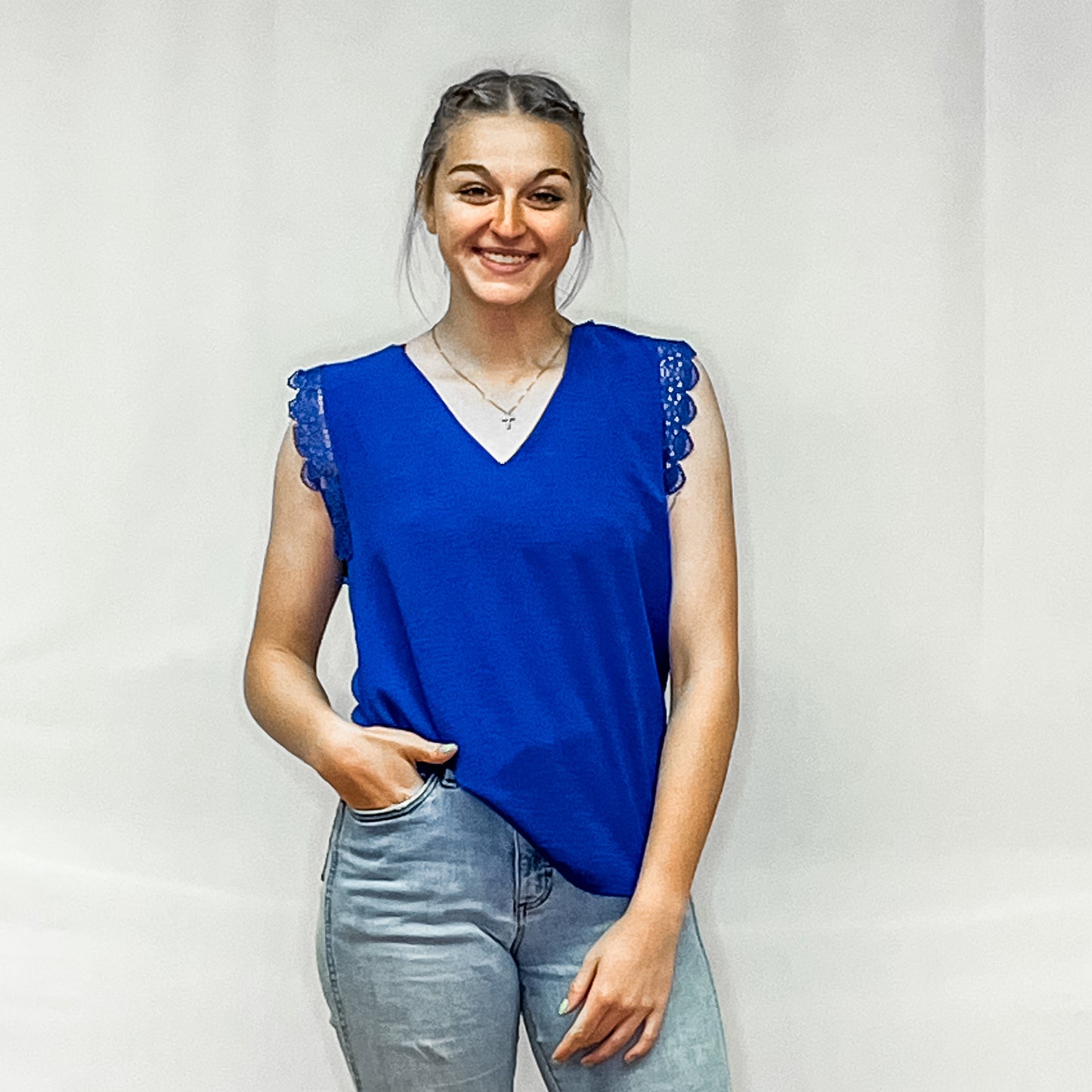 Ladies Woven Top - Cobalt Blue