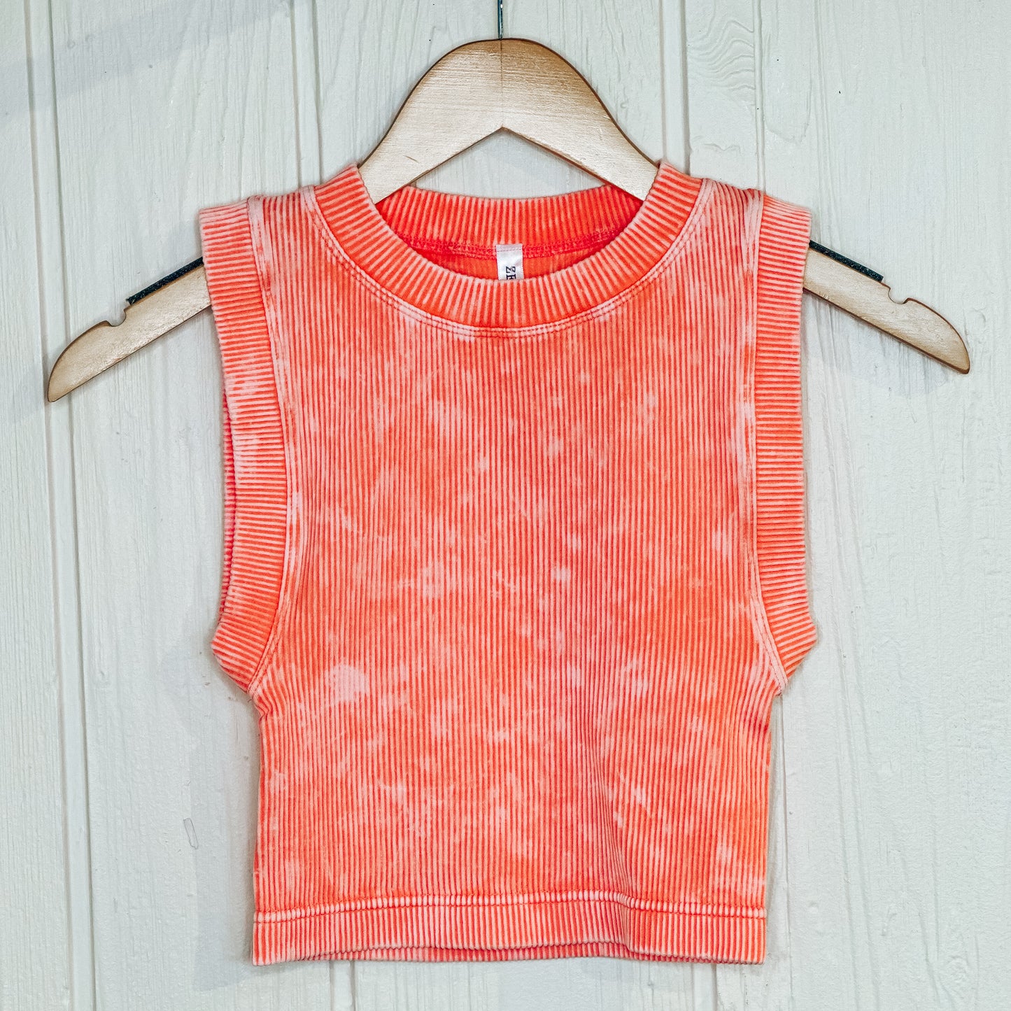 Stone Washed Ribbed Seamless Crop Top - Coral