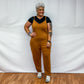 Drop Crotch Tank Style Solid Knit Jumpsuit - Camel