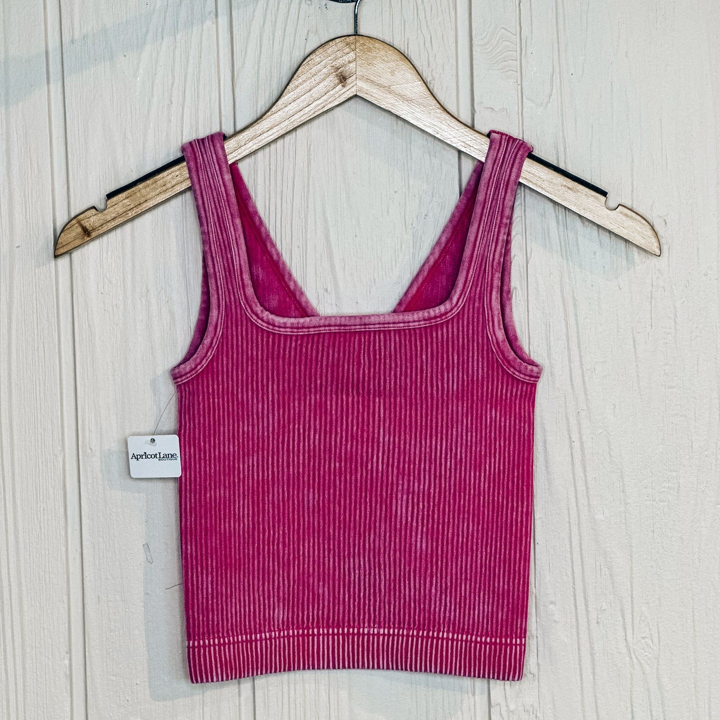 2 Way Neckline Washed Ribbed Cropped Tank Top - Hot Pink