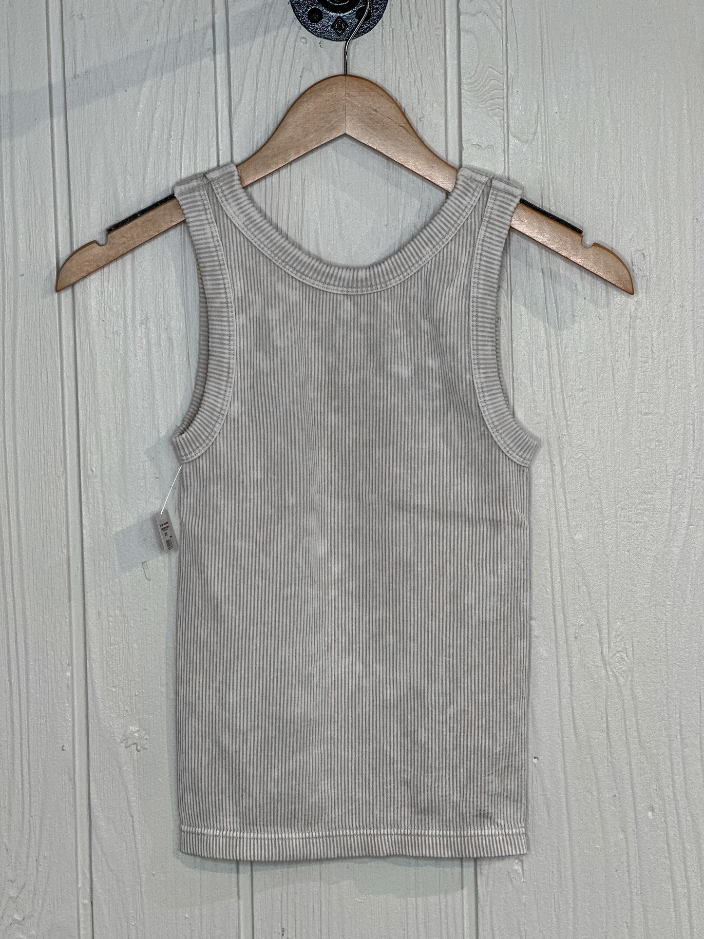 2 Way Neckline Washed Ribbed Cropped Tank Top - Sand Beige