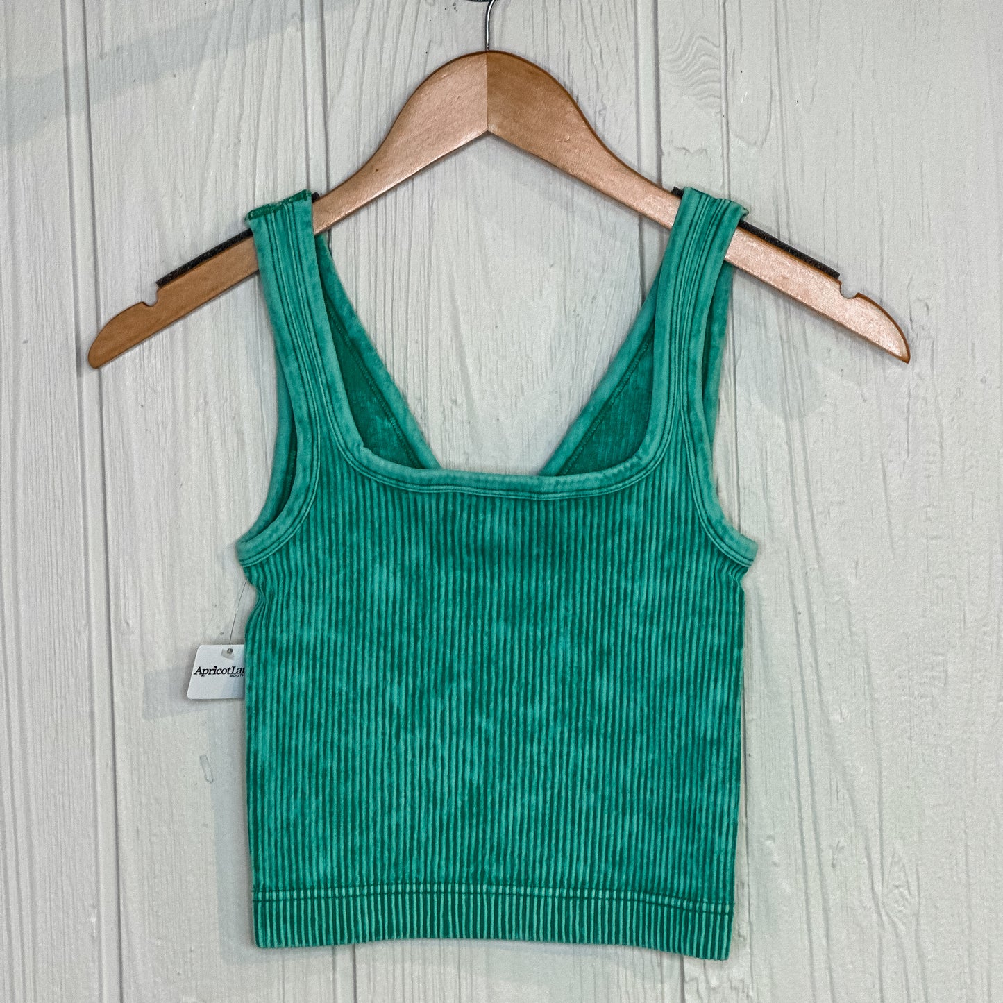 Way Neckline Washed Ribbed Cropped Tank Top - Kelly Green