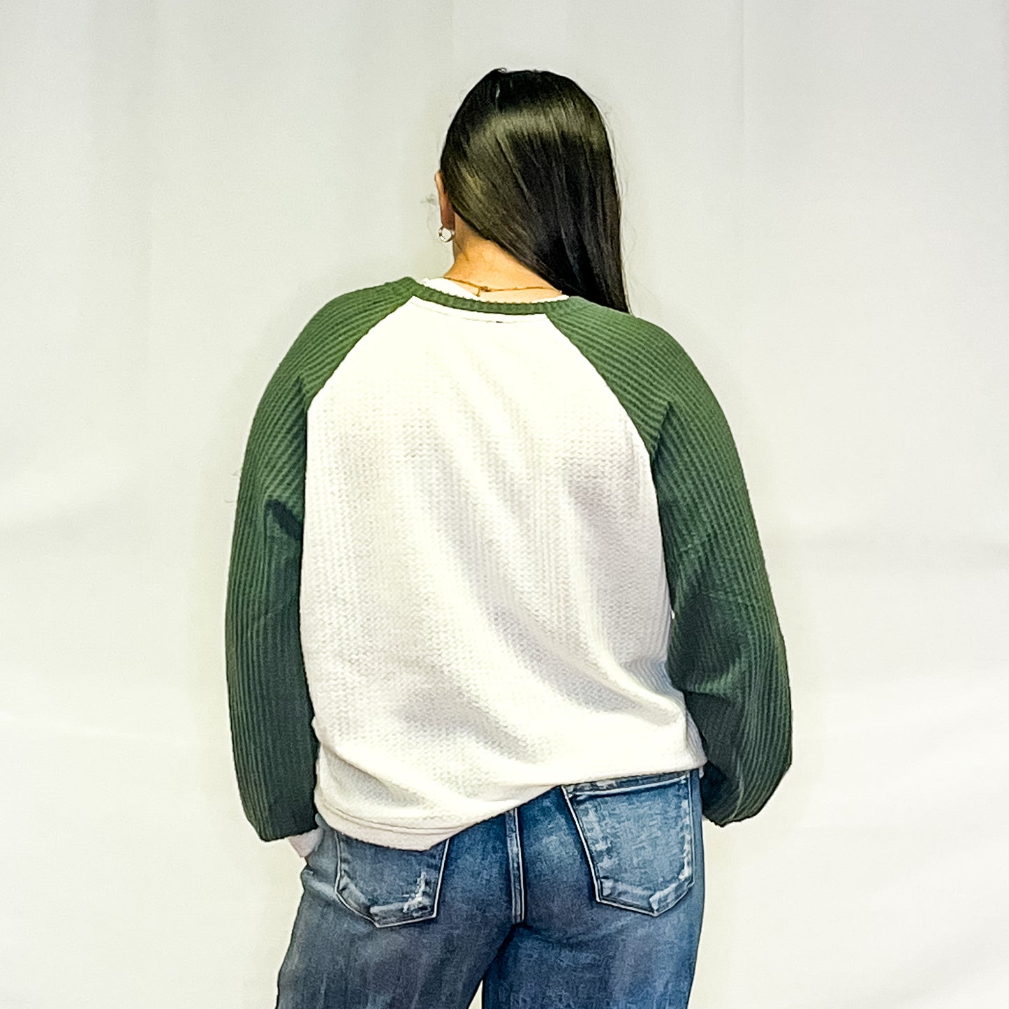 Waffle Knit Baseball Raglan - Hunter Green