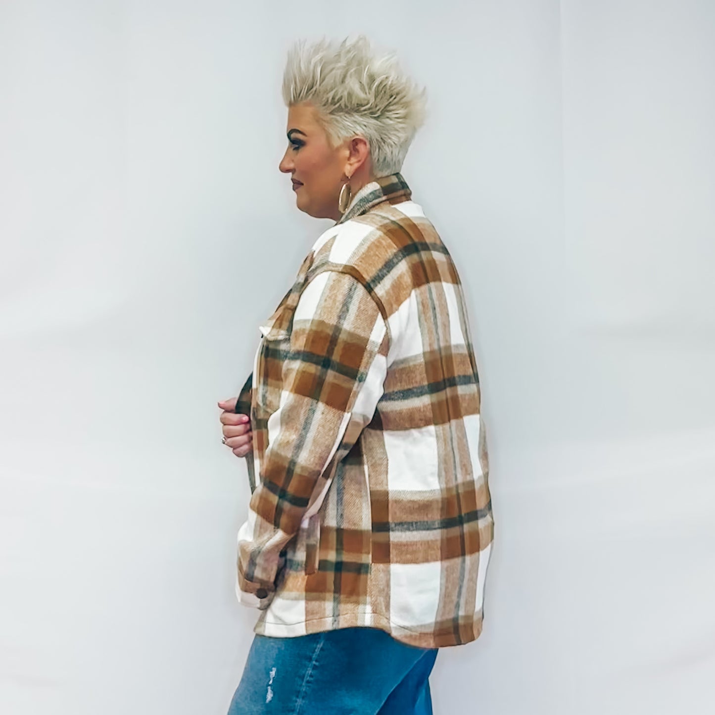 Bella Relaxed  Fit Plaid Shacket - Clay