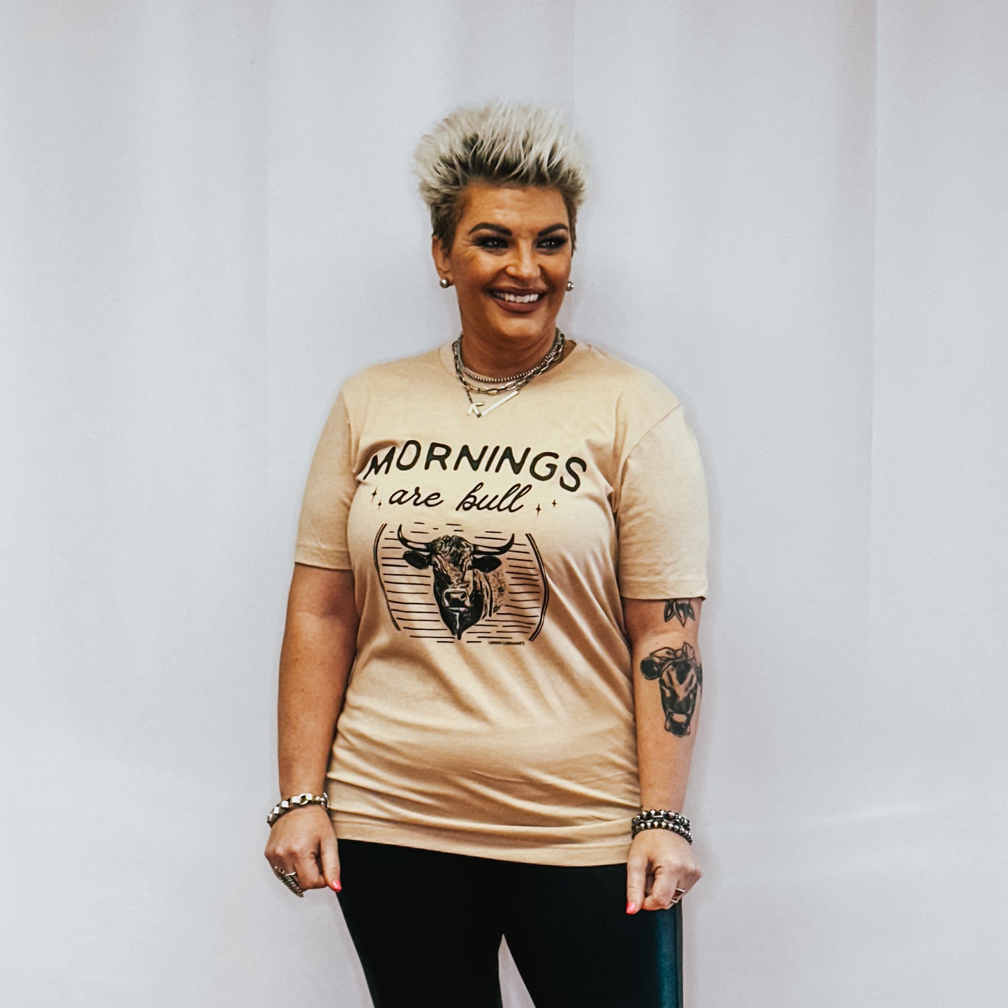 Mornings Are Bull Graphic Tee - Sand Dune