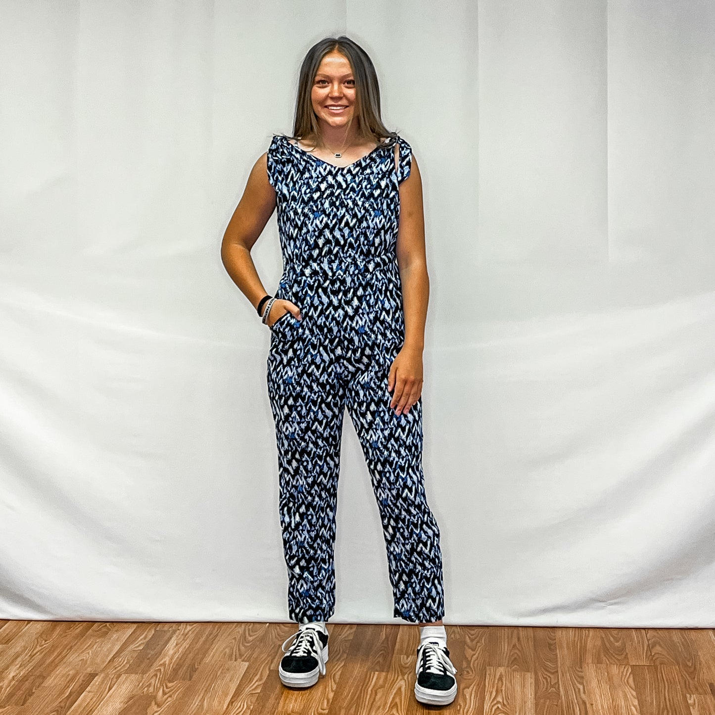 Ladies Woven Jumpsuit - Blue Flo