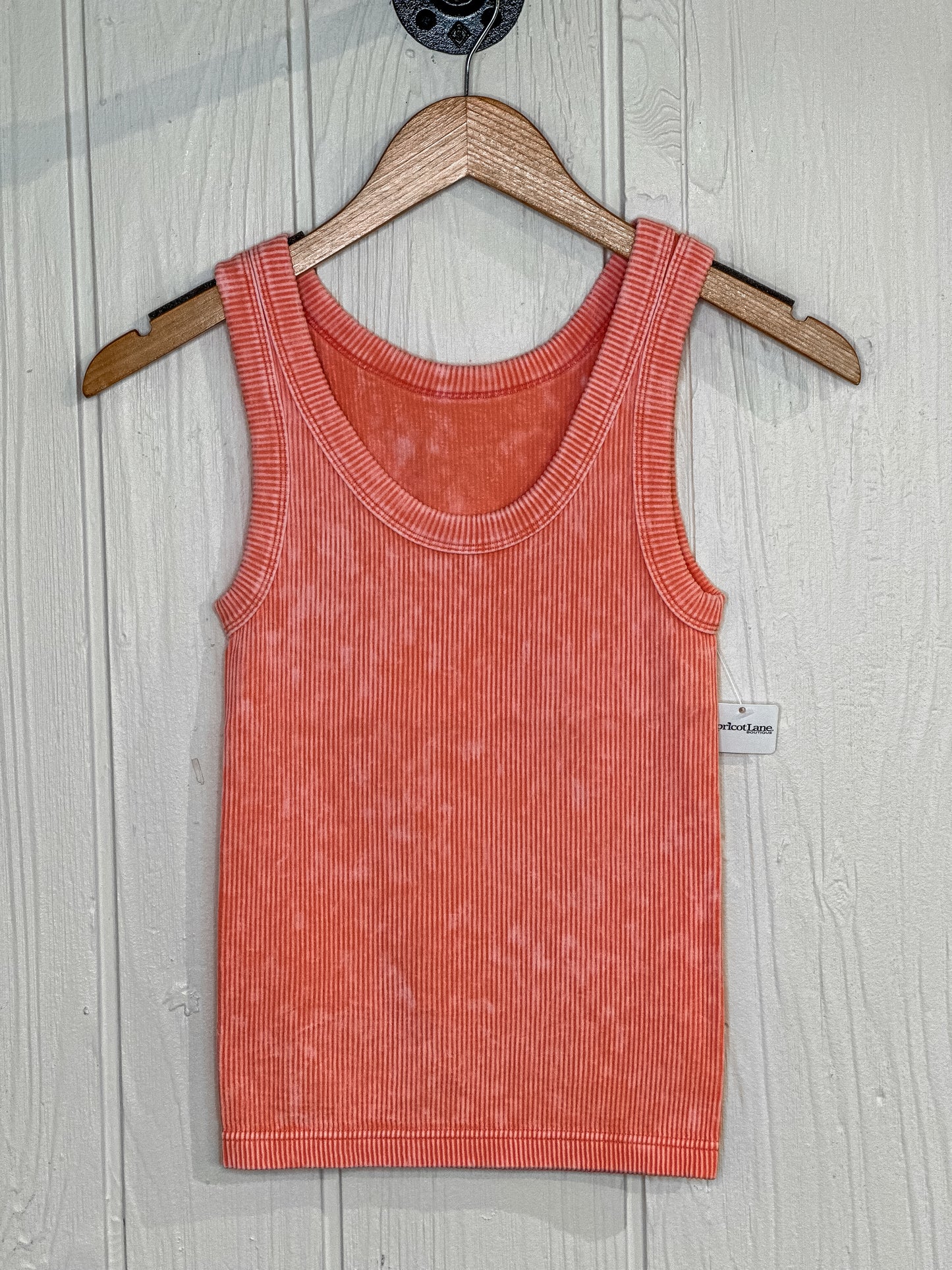 2 Way Neckline Washed Ribbed Cropped Tank Top - Coral