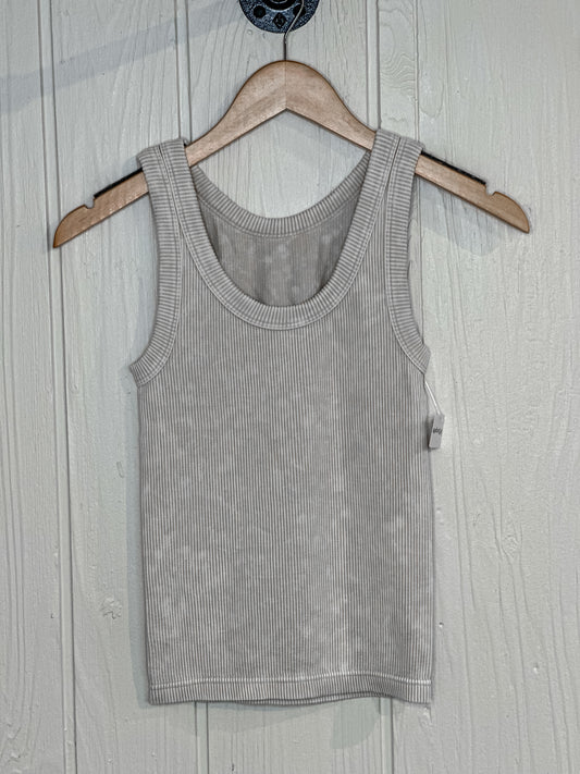 2 Way Neckline Washed Ribbed Cropped Tank Top - Sand Beige