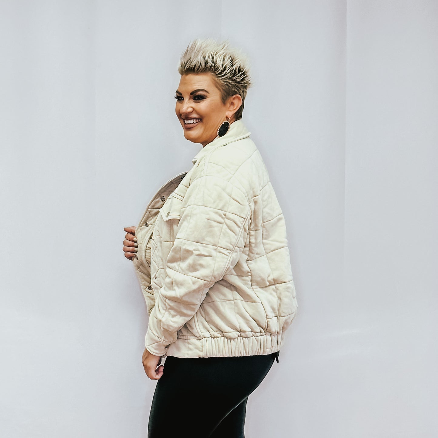 Stone Wash Quilted Jacket - Cream