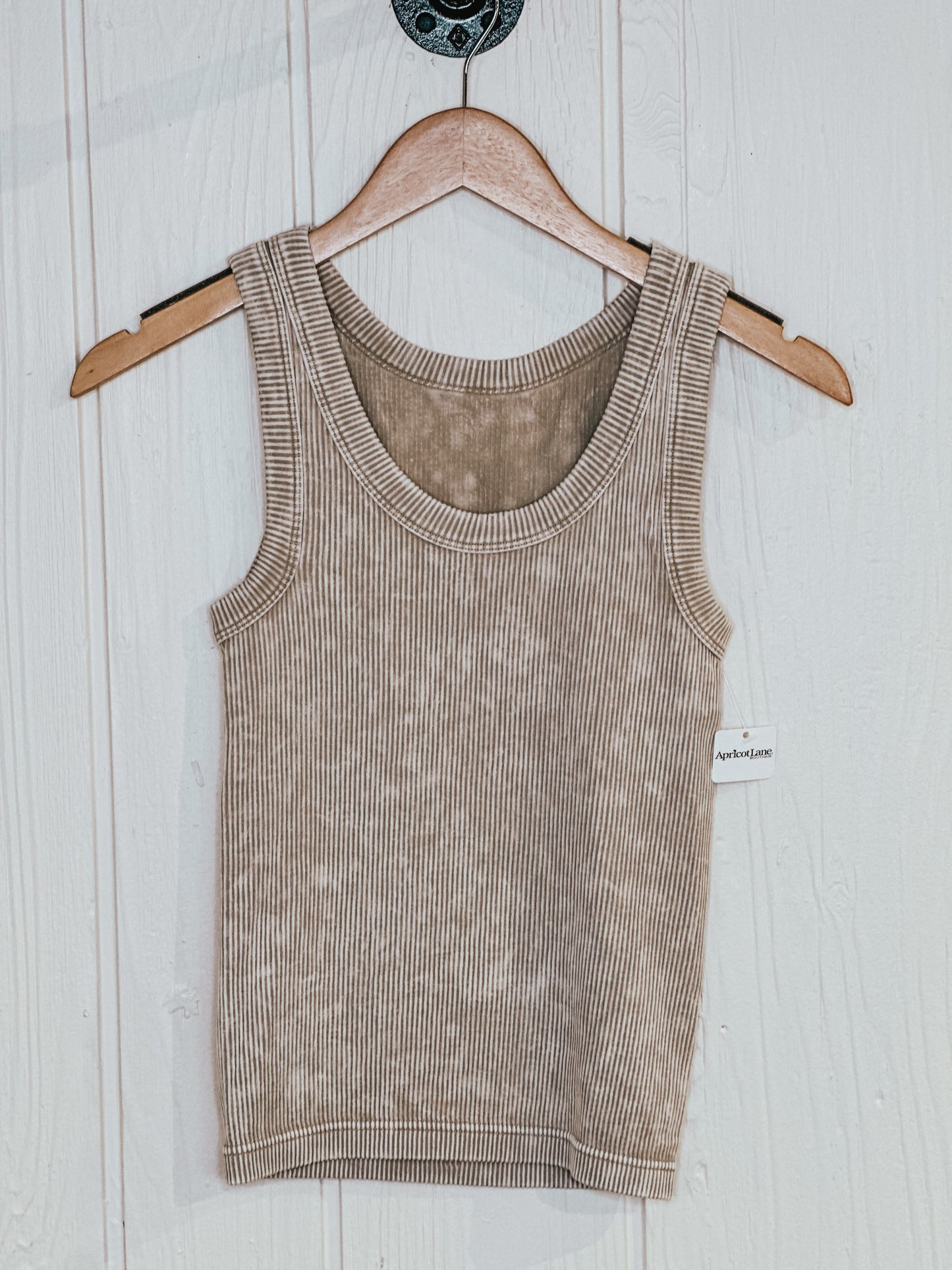 2 Way Neckline Washed Ribbed Cropped Tank Top - Ash Mocha