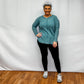 Washed Baby Waffle Oversized Long Sleeve Top - Dusty Teal