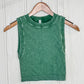 Stone Washed Ribbed Seamless Crop Top - Dark Green