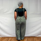 Wide Leg Solid Textured Knit Suspender Pants - Sage